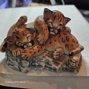Lenox Cougar Cubs Porcelain Figurine Nature's Young Played Out 1988 Mother's Day